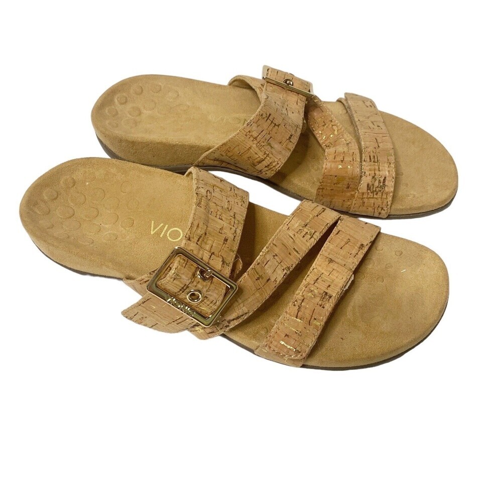 —SOLD——VIONIC Womens Camila Cork Slide Sandals Gold Accent Women's Size 7